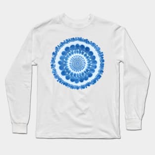 Blue Shibori Mandala Circle Boho Design Long Sleeve T-Shirt